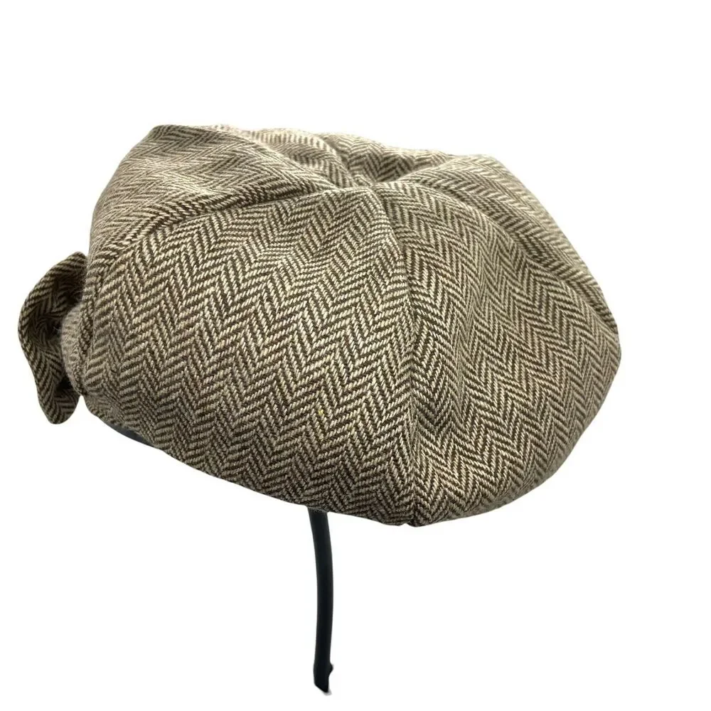 Fair Weather Newsboy Cap Women's Brown Cream Herringbone Vintage Style One Size